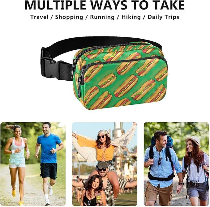 Funny Hot Dog Fanny Pack for Women Men Water Resistant Fashion Waist Packs with Adjustable Strap Belt Bag for Travel Workout Jogging Hiking 21220325