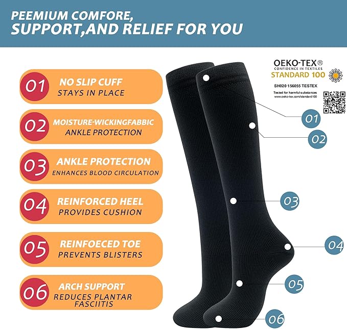 fenglaoda 3 Pairs Compression Socks for Women & Men Knee High Nurse Pregnant Cute Medical Running Travel Athletic