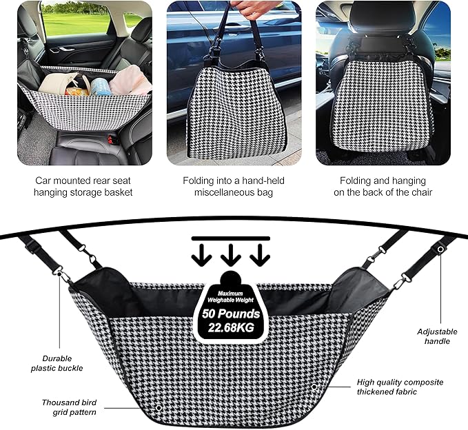 2025 New Plaid Car Seat Storage Bag - Large Capacity Passenger Seat Storage Travel Bag, Shopping Shoulder Bag, Reusable Tote with Drawstrings.