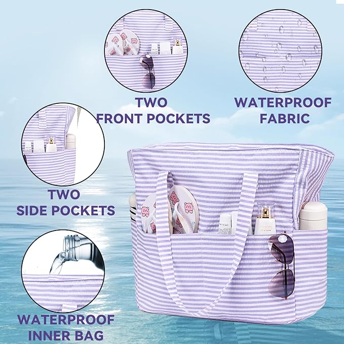 LEDAOU Beach Bag Waterproof Sandproof Women Beach Tote Pool Bag with Zipper for Swim Gym Grocery Travel with Wet Pocket | Sandproof, with Zipper, for Gym, Grocery, Travel, with Wet Pocket