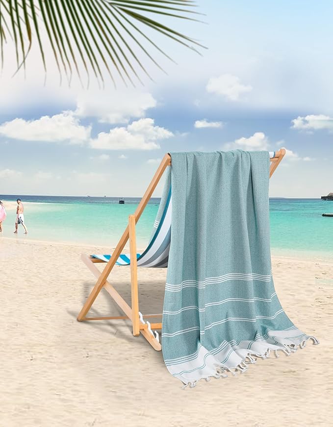 LANE LINEN Beach Towel - Beach Towels Oversized, Pre-Washed Large Beach Towels, Sandless Beach Towel, Quick Dry Travel Towel, Large Pool Towels, 39"x71" - Baltic