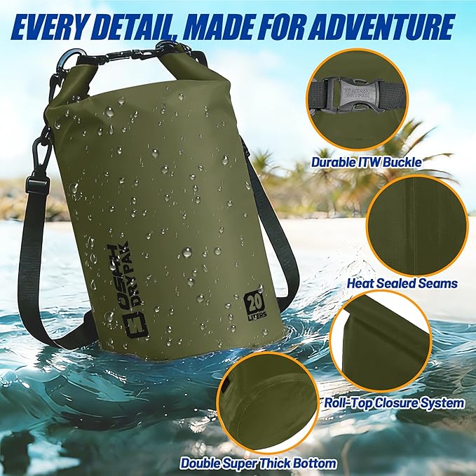 Waterproof Dry Bag, 5L/10L/20L/30L/40L Roll Top Lightweight Storage Backpack with Phone Case for Women & Men, Floating Waterproof Sack for Travel, Swimming, Kayaking, Paddle Board, Camping & Beach