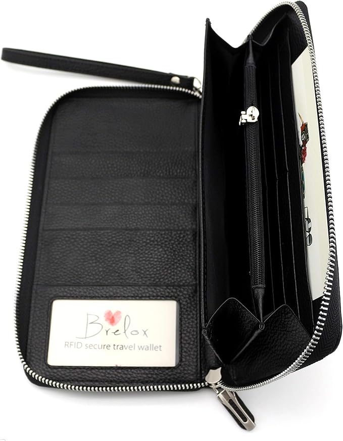 Brelox Travel Wallet Family Passport Holder - RFID Document Organizer for 4 5 6 passports - Genuine Leather - Black