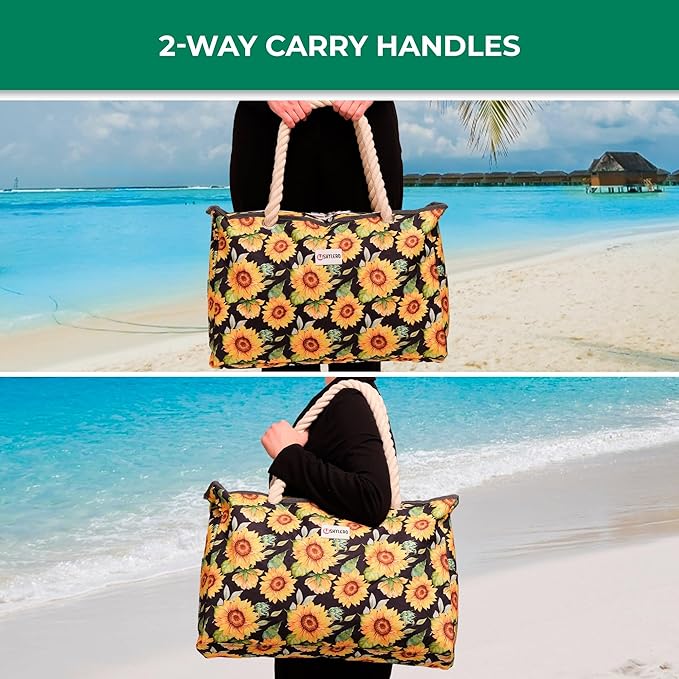 Beach Bag and Pool Bag Has Cooler Pocket, 7 Pockets Total, Zip Top. Family Size Waterproof Beach Tote