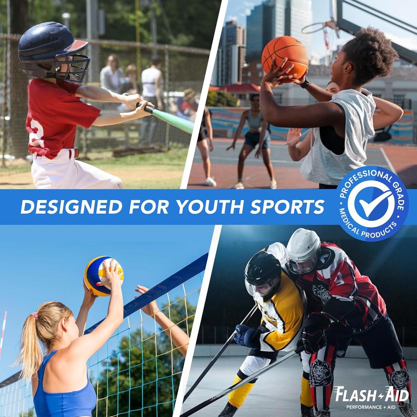 First Aid Kit for Youth Sports (Deluxe Kit) with AllaQuix Stop Bleeding Gauze