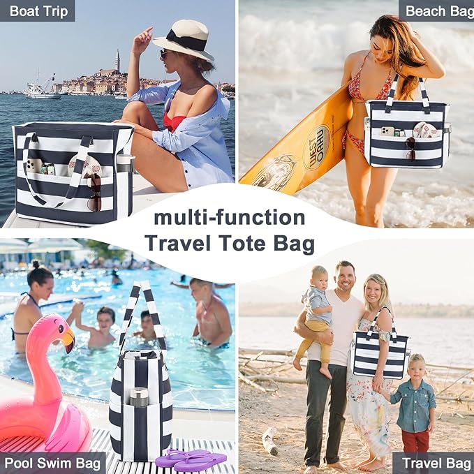 LEDAOU Beach Bag Waterproof Sandproof Women Beach Tote Pool Bag with Zipper for Swim Gym Grocery Travel with Wet Pocket | Sandproof, with Zipper, for Gym, Grocery, Travel, with Wet Pocket