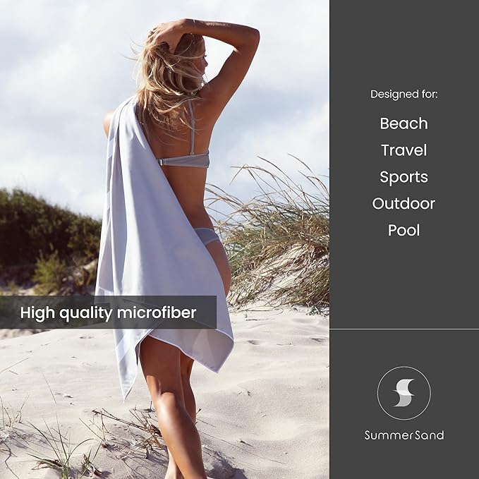 SummerSand Microfiber Beach Towel - Quick Dry, Sand Free - Compact and Lightweight for Travel - Recycled Materials - Travel Bag Included - Large Microfiber Towel (63x31.5in – Marble Sand)