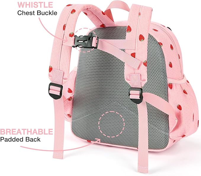 STEAMEDBUN Corduroy Toddler Backpack for Girls 2-4: Kids backpack for Boys Girls - 12 inch Preschool Kindergarten Backpacks - Strawberry