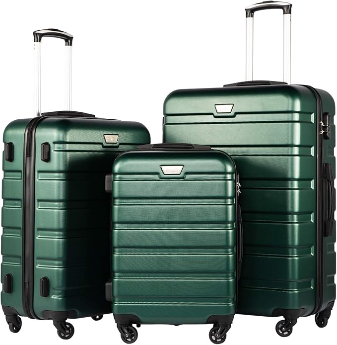 Coolife Luggage 3 Piece Set Suitcase Spinner Hardshell Lightweight TSA Lock (dark green, 20/24/28)