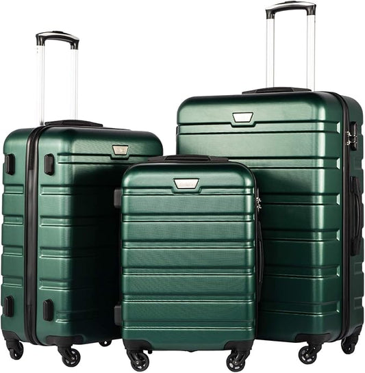 Coolife Luggage 3 Piece Set Suitcase Spinner Hardshell Lightweight TSA Lock (dark green, 20/24/28)