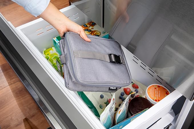 PackIt(R) Freezable Essential Cooler, Gray Fog, Built with EcoFreeze(R) Technology, Fully Freezable, Collapsible, Reusable, With Adjustable Crossbody Strap, Top Clip Handle, Designed for Fresh Office