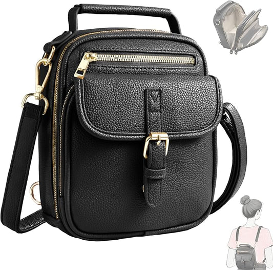 Vegan Leather Crossbody Bag for Women with 2 Straps, Small Messenger Bag with Anti Theft Zipper Pocket Vintage Shoulder Bag