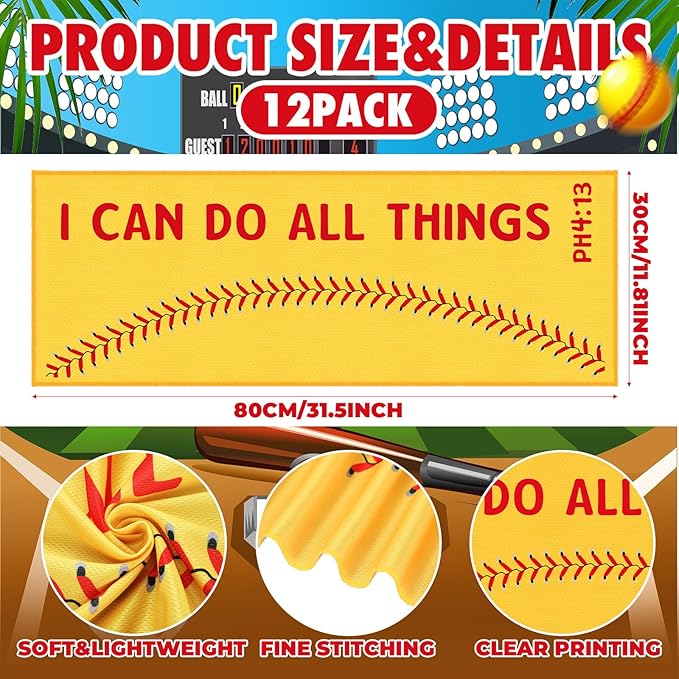20 Pcs Softball Cooling Towel Softball Team Gifts Favors for Men Bible Verse I Can Do All Things Workout Sweat Rags for Neck and Face Microfiber Towel for Gym, Camping, Outdoor Sport