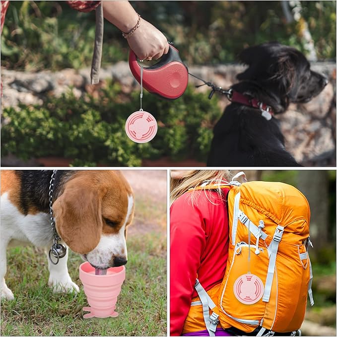 Reusable Foldable Silicone Water Cup, Portable Picnic Snacks Cup, Pocket Size Travel Cup Extensible, Collapsible Cups with Lid for Camping, Travel (Pink with Rope)