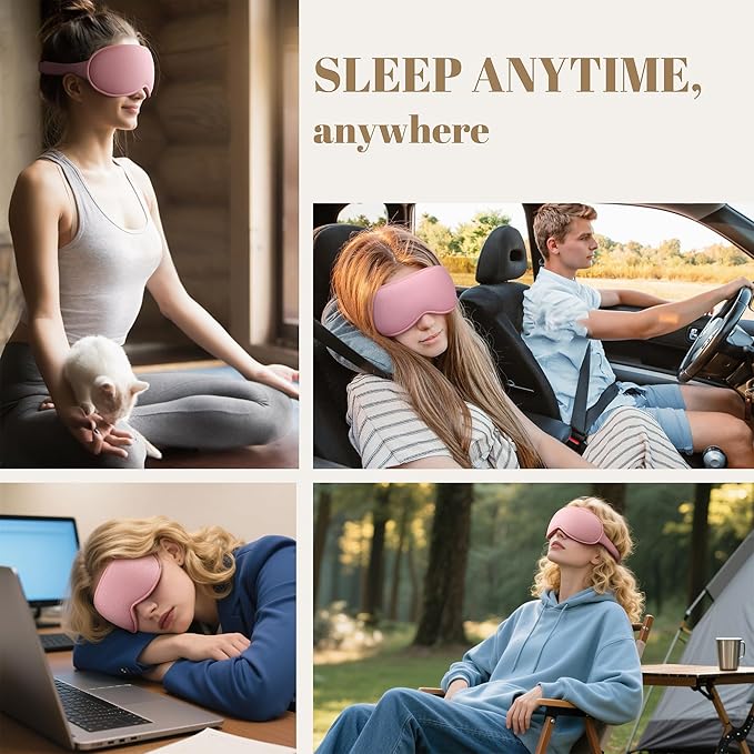 Sleep Mask for Women Men - 100% Blackout Eye Masks for Sleep, Lash Extensions 3D Contoured Sleeping Mask, Soft Adjustable Light Blocking Eye Cover Blindfold for Travel, Pink