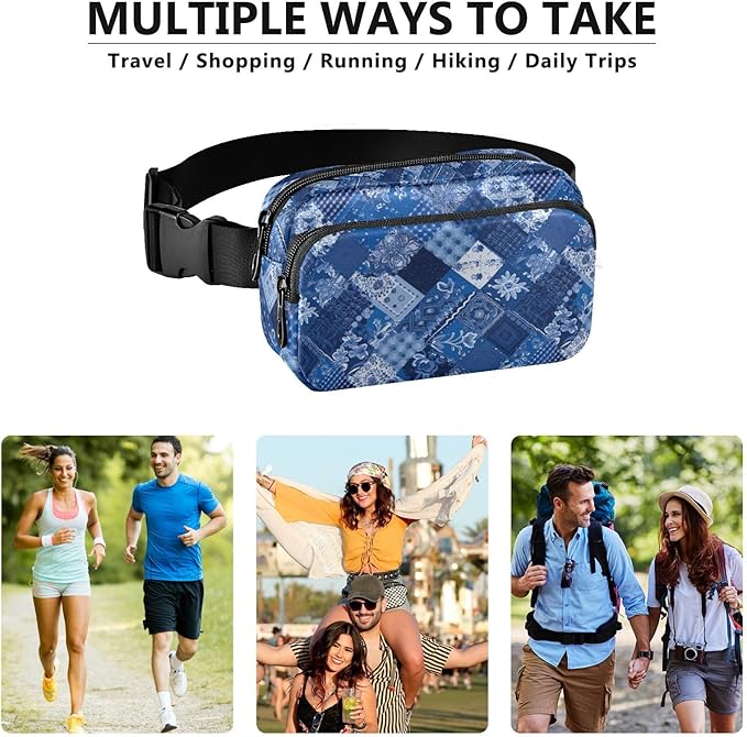Blue Paisley Bandannas Fanny Pack for Women Men Water Resistant Fashion Waist Packs with Adjustable Strap Belt Bag for Travel Workout Jogging Hiking 21218038
