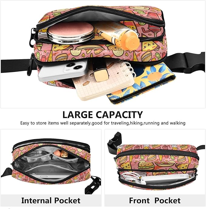 Kawaii Hamburger Fanny Pack for Women Men Water Resistant Fashion Waist Packs with Adjustable Strap Belt Bag for Travel Workout Jogging Hiking 21220310