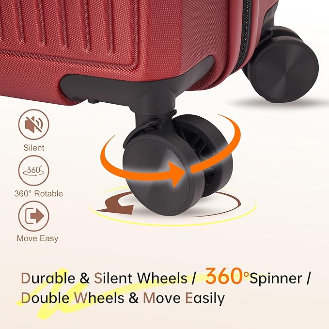 Carry on Luggage with Spinner Wheels, 22x14x9 Airline Approved Carry-on Suitcase, Small Hardside Luggage with TSA Lock,Hard Shell Suitcase,Hard Case for Travel (Red, 20-Inch)