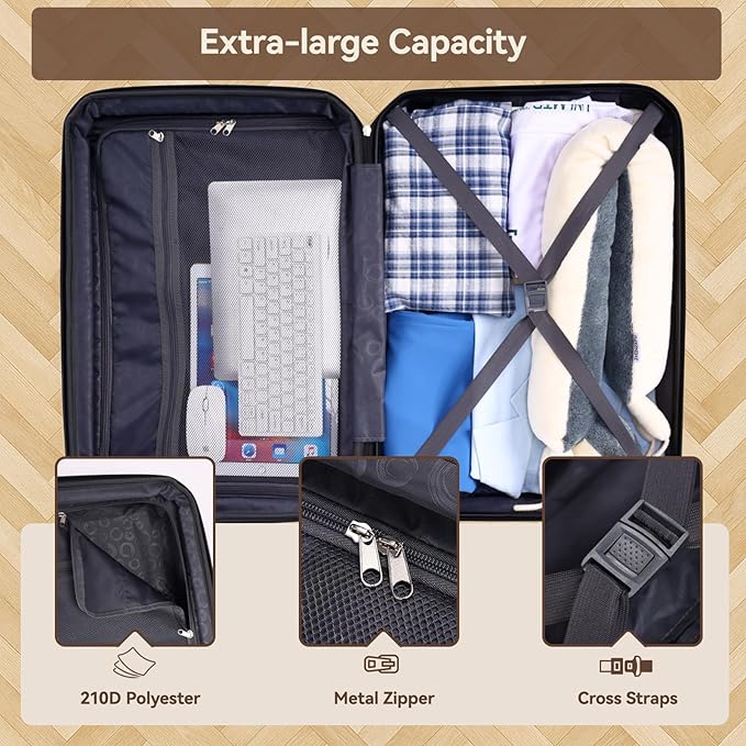 Hoteel Luggage Sets 3 Piece Expandable (4-YEARS WARRANTY) ABS+PC Hardshell Carry On Luggage Airline, Carry on Suitcase with Spinner Wheels & TSA Lock for Travel, Business, Beige (20in/DB/TB)