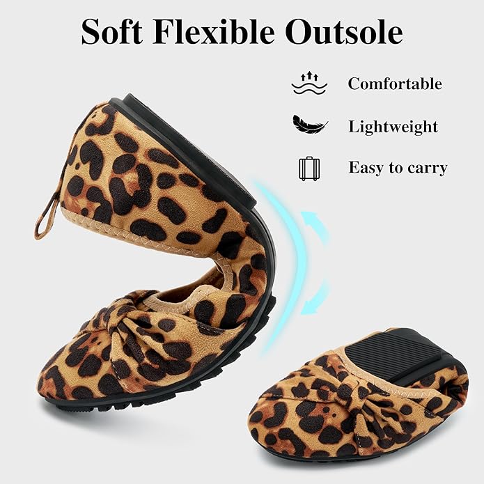 Ecetana Womens Flats Shoes Dressy: Round Toe Bowknot Suede Foldable Ballet Flats Comfortable Casual Slip On Loafers