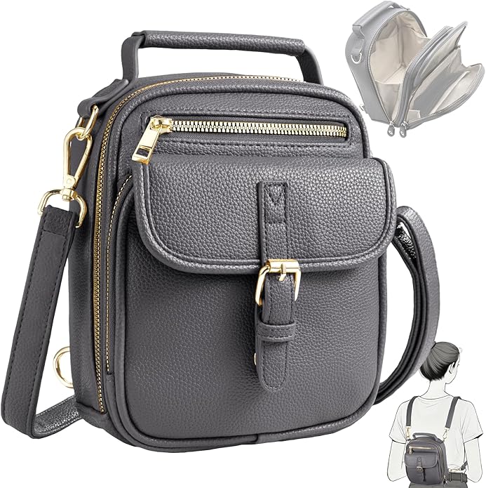 Vegan Leather Crossbody Bag for Women with 2 Straps, Small Messenger Bag with Anti Theft Zipper Pocket Vintage Shoulder Bag
