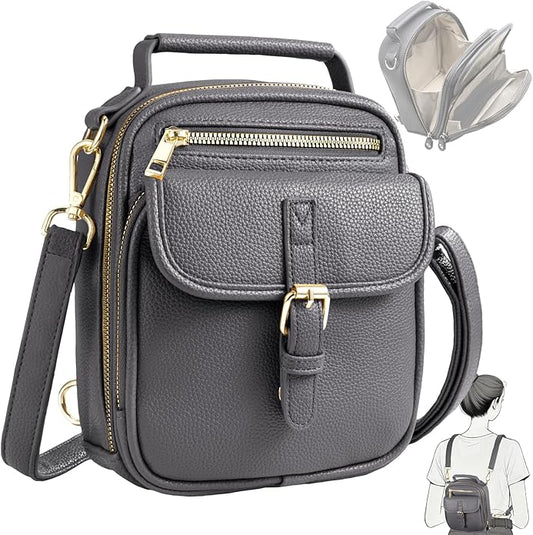 Vegan Leather Crossbody Bag for Women with 2 Straps, Small Messenger Bag with Anti Theft Zipper Pocket Vintage Shoulder Bag