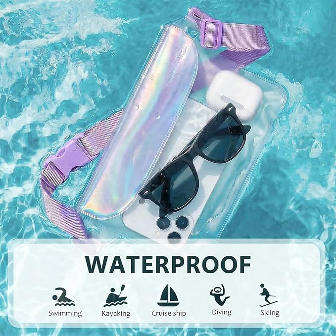 IP68 Waterproof Phone Pouch Case Three-Layer Seal for iPhone 17 16 Pro Max/15/14, IP68 Travel Cellphone Dry Bag Beach Cruise Ship Essential Fanny Pack with Crossbody Lanyard, Iridescent