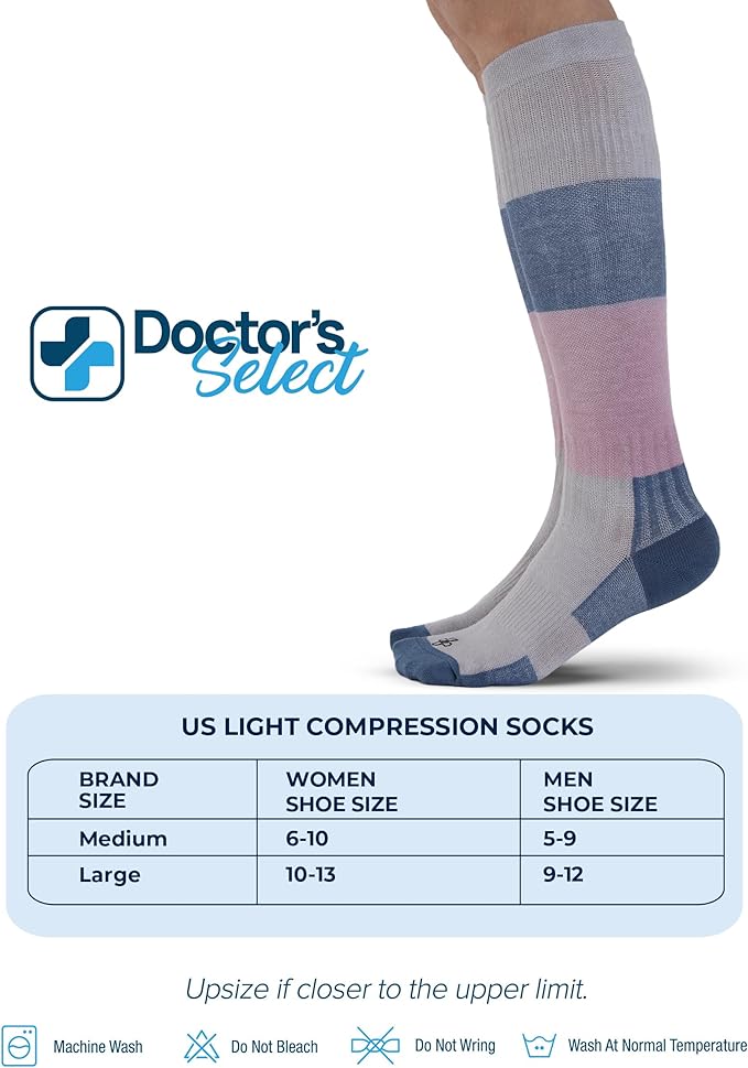 Doctor's Select Bamboo Viscose Light Compression Socks for Women & Men - 3 Pairs, 8-15 mmHg Compression Socks, Knee High