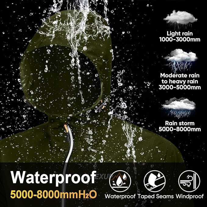 APEXUP Packable Rain Jacket Men with Reflective Zipper, Lightweight Waterproof Raincoat, Mens Rain Jacket for Outdoor Sports