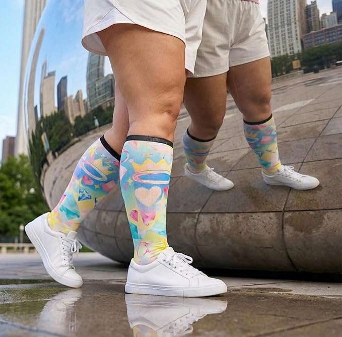 Extra Wide Diabetic Socks for Swollen Feet Men Women Non Binding Soft Stretch Colorful Design