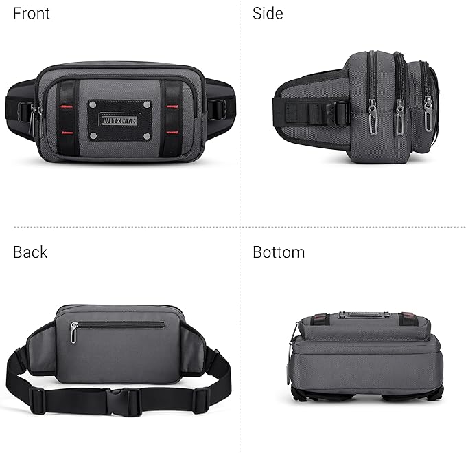 WITZMAN Fanny Pack for Men Casual Waist Bag Travel Mens Belt Bag with Adjustable Strap for Outdoors Cycling Hiking Walking(B732 Silvery Grey)