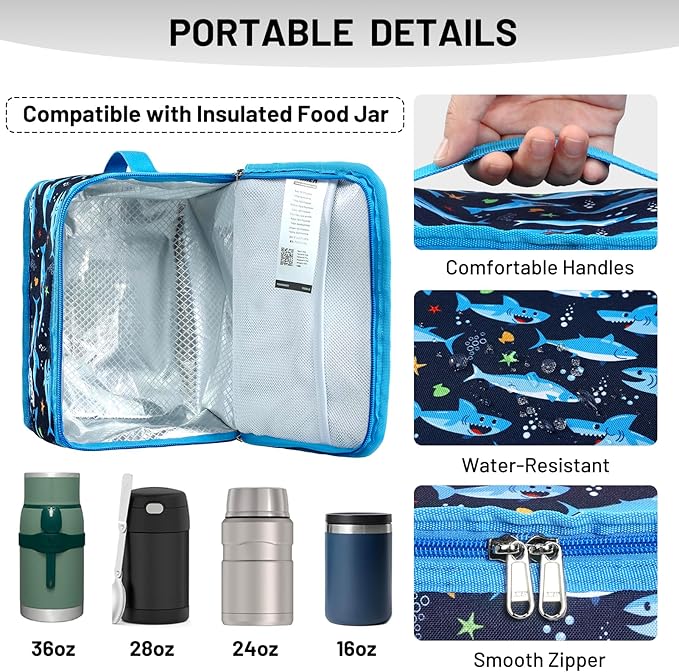 MIER Insulated Lunch Box for Men Women Kids Portable Small Lunch Bag 9 CAN Compact Thermal Mini Cooler for School Work Picnic, Blue Fish