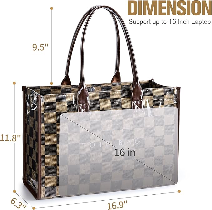 KALIDI PVC Tote Bag Women’s Kraft Paper Work Handbags Purses with Top Handle
