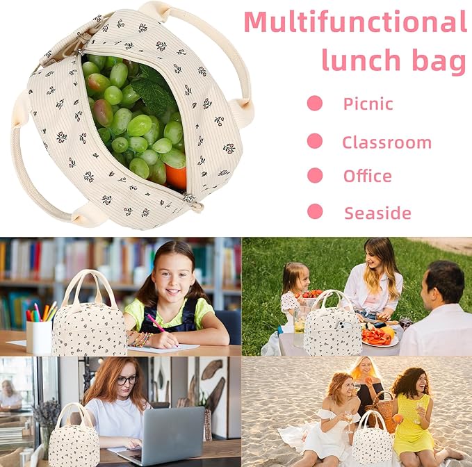 LEDAOU Lunch Box for Women Insulated Lunch Bag Cute Lunchbox Compact Cooler Thermal Reusable Lunch Tote for Work School Picnic Travel