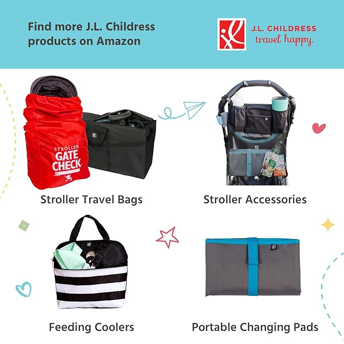 J.L. Childress Wheelie Car Seat Bag - Travel Bag for Airplane, Fits Most Baby & Infant Car Seats, Boosters, & Carriers, Airport Accessories for Gate Check or Baggage Check, Dual Rubber Wheels - Black