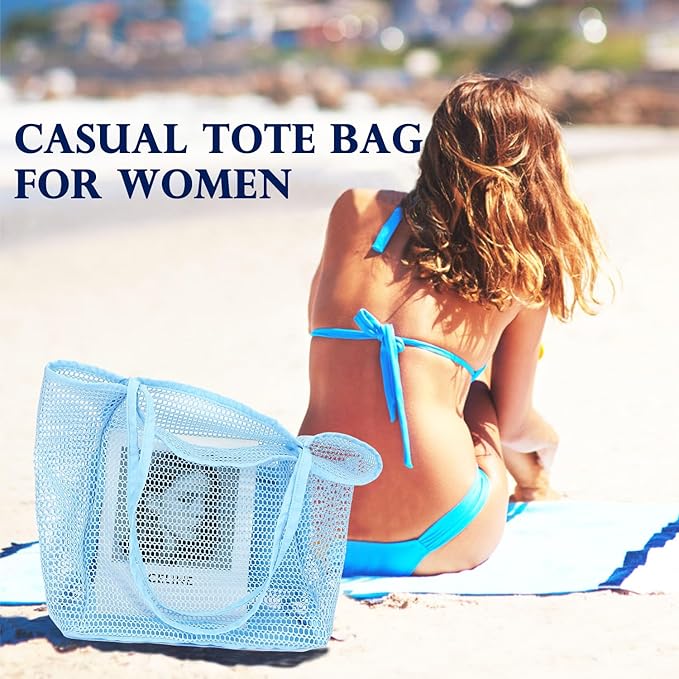 Fammart Mesh Beach Bag for Women, Summer Straw Tote Hobo Pool Bags with Zipper Pocket, Travel Vacation Cruise Essentials 2026