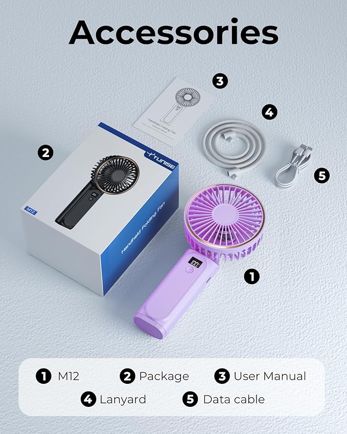 Portable Handheld Fan, 4000mAh, 180 Adjustable, 6 Speed Wind, USB Rechargeable Foldable Fan with Real-Time Electricity Display