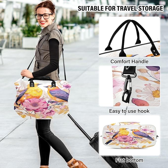 Flowers Spring Bird Travel Duffle Bag Gym Yoga Carry on Bags for Men Women Weekender Bag