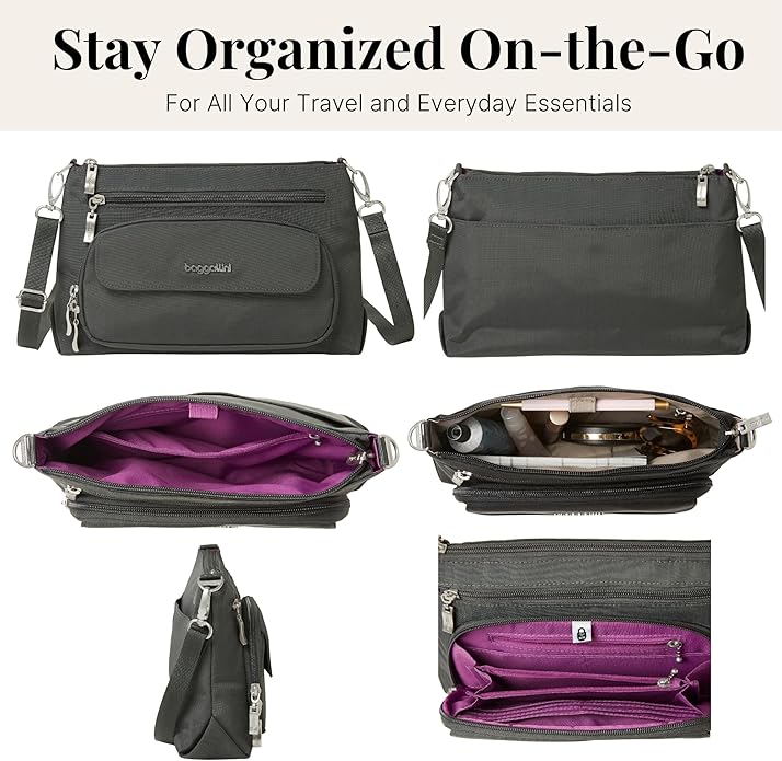 Baggallini Original Everyday 11x7.5 Crossbody Bags Rfid Protected Lightweight Nylon Zippered Travel Purse