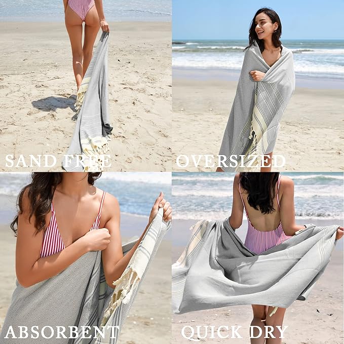 Your Choice Turkish Beach Towel (71x41) - 100% Cotton Turkish Towel, Sand Free Quick Dry Oversized, Lightweight Compact Travel Towel - Color Dark Grey