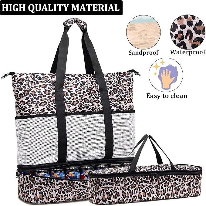 JIANYA Beach Bag Women Waterproof Sandproof Beach Tote Bags with Cooler Top Zipper Large Totes for Pool Travel Daily