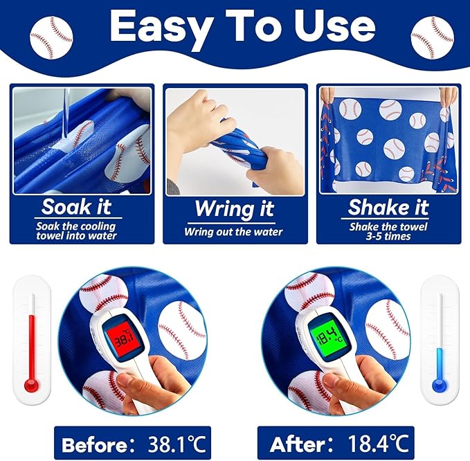 30Pcs Baseball Softball Cooling Towels for Neck and Face 40 x 12 Inch Baseball Sports Team Gifts Microfiber Breathable Workout Ice Towel Sweat Chilly Bulk Neck Wraps for Athletes Gym Camping Blue