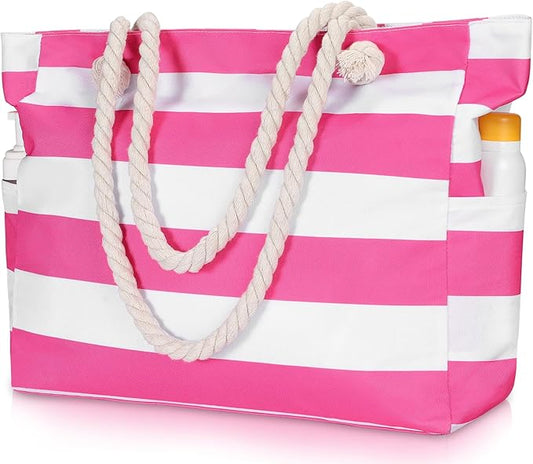 Clothirily Beach Bag for Women - Large Beach Tote Bag, Waterproof Sandproof Beach Bag with Zipper, Large Swim Pool Beach Tote