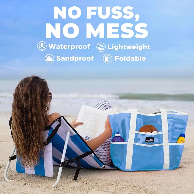 Dejaroo Mesh Sand Free Bag - Strong Lightweight Bag For Beach & Vacation Essentials. Tons of Storage!