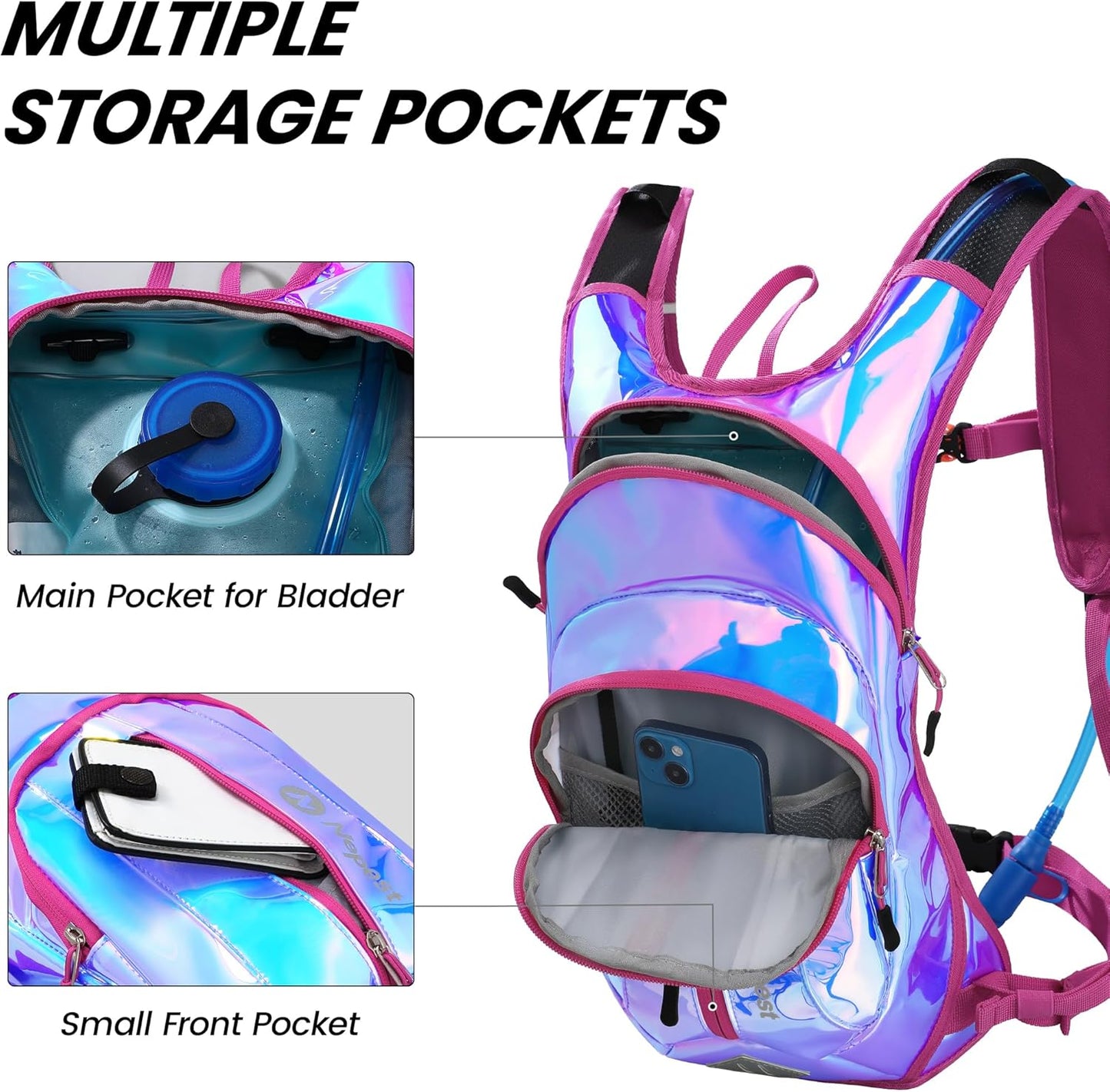 Nepest Hydration Pack Backpack for Women & Men, Lightweight Water Backpack with 2L Water Bladder for Hiking Cycling Running Biking