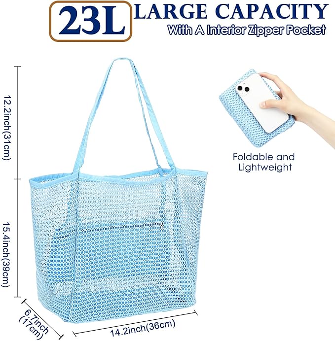 Fammart Mesh Beach Bag for Women, Summer Straw Tote Hobo Pool Bags with Zipper Pocket, Travel Vacation Cruise Essentials 2026