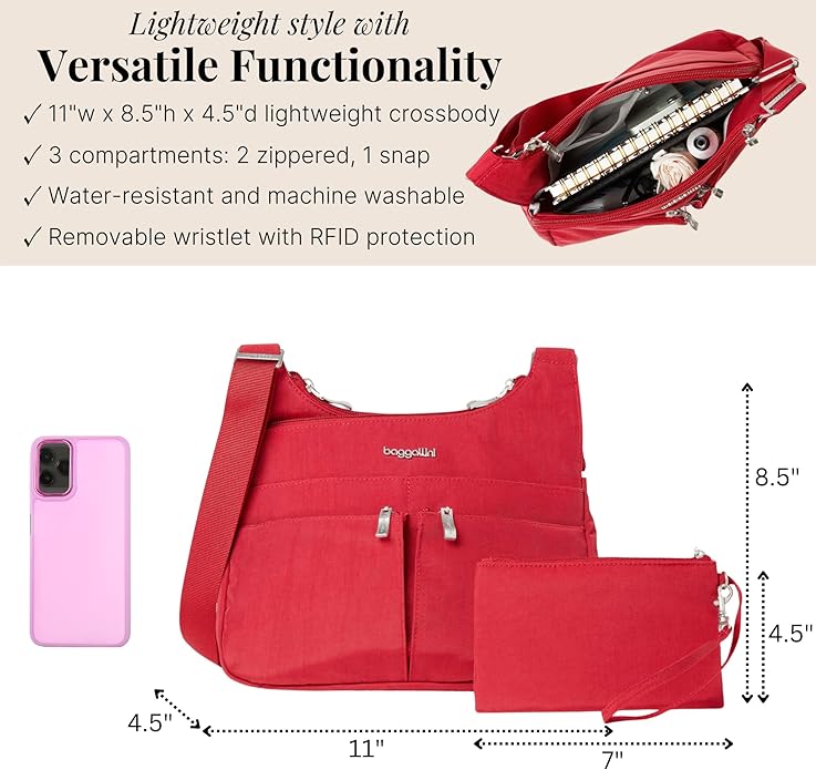 Baggallini Crossbody Travel Bag 11x8.5 Lightweight Water-resistant Nylon Handbag
