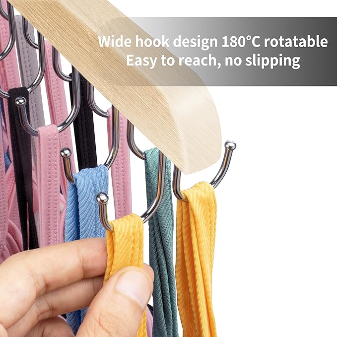 Bra Hangers for Closet Organizer,Tank Top Hanger with 20 Hooks,Space Saving Wooden Adjustable Hangers,Closet Organizers and Storage Suitable for Dorm,Apartments (2, Wood)