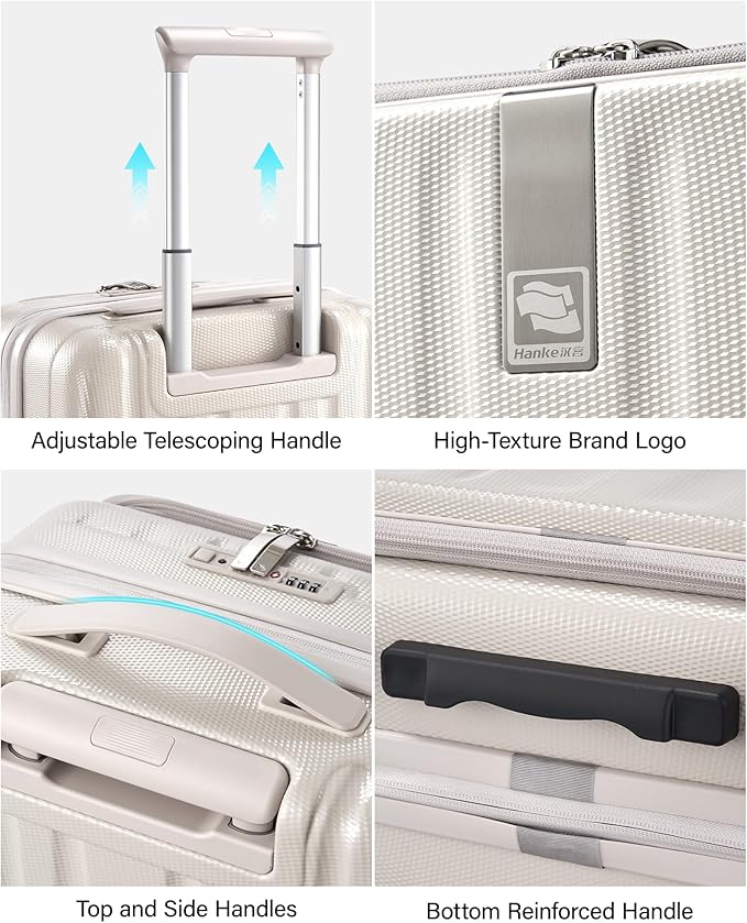 Hanke 24 Inch Expandable Luggage Top Opening Checked Bag Luggage Hard Shell Suitcases with Wheels Lightweight Travel Luggage Medium Suitcase with Lock for Woman Men-Ivory White
