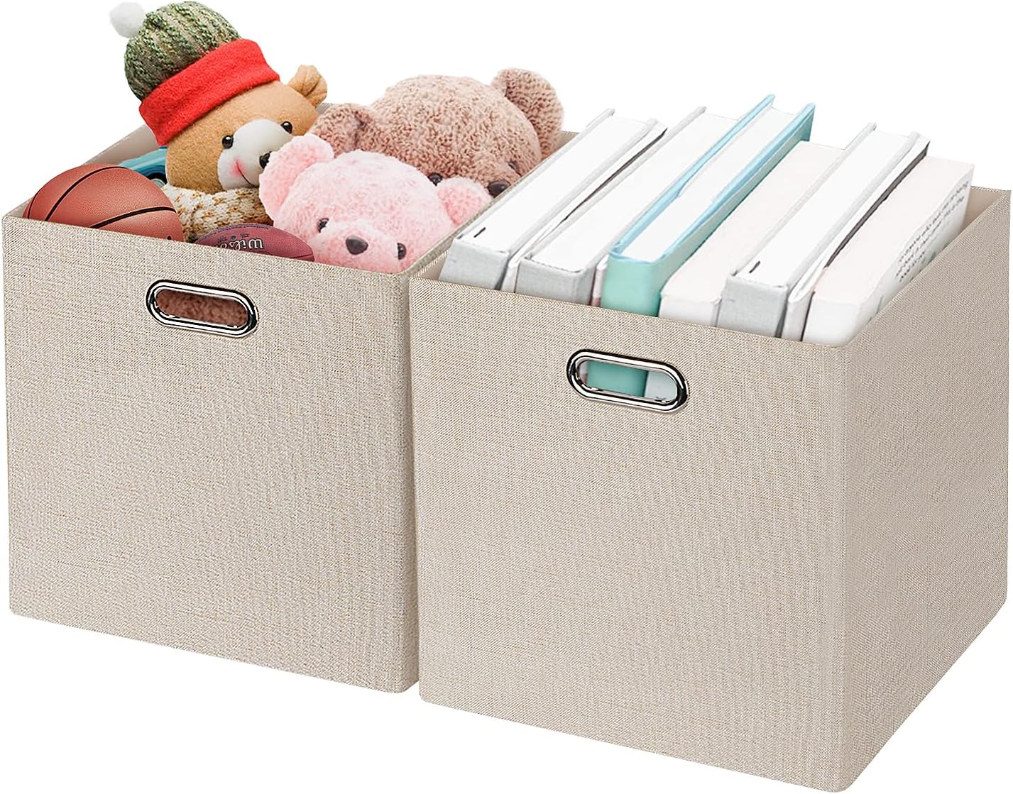 Foldable Storage Bins,13×13 Storage Cubes Basket Containers for Shelf Cabinet Bookcase Boxes,Thick Fabric Drawers - Set of 2, Beige